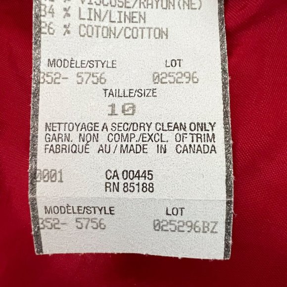 Louben Red Satin Open Front Blazer Jacket Linen Cotton Blend size 10 - Picture 9 of 10